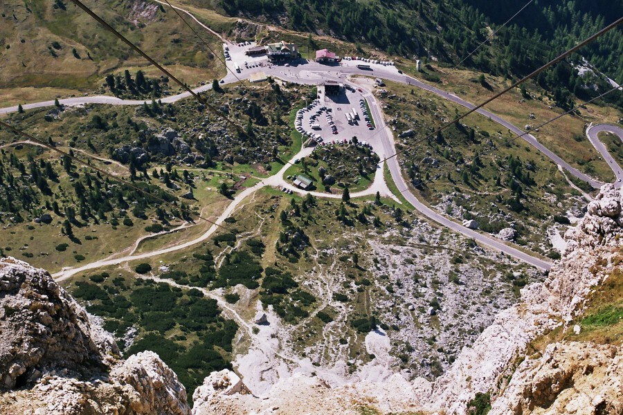 Passo Falzarego från Rifugio Lagazuoi